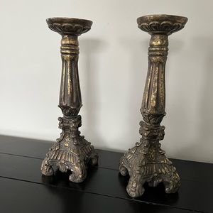 Gold Distressed Candle Stick Set